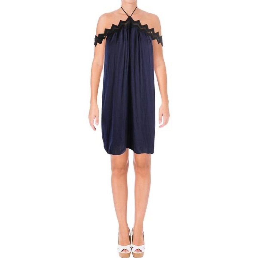 Aqua royal blue halter off the shoulder dress NWOT